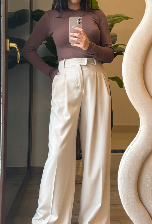 Pantalone palazzo a vita alta con pinces