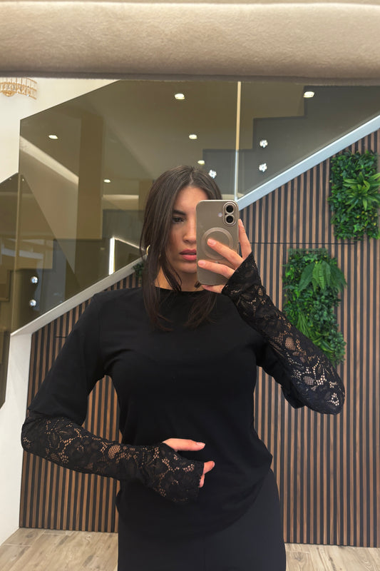Maglia basic con maniche in pizzo