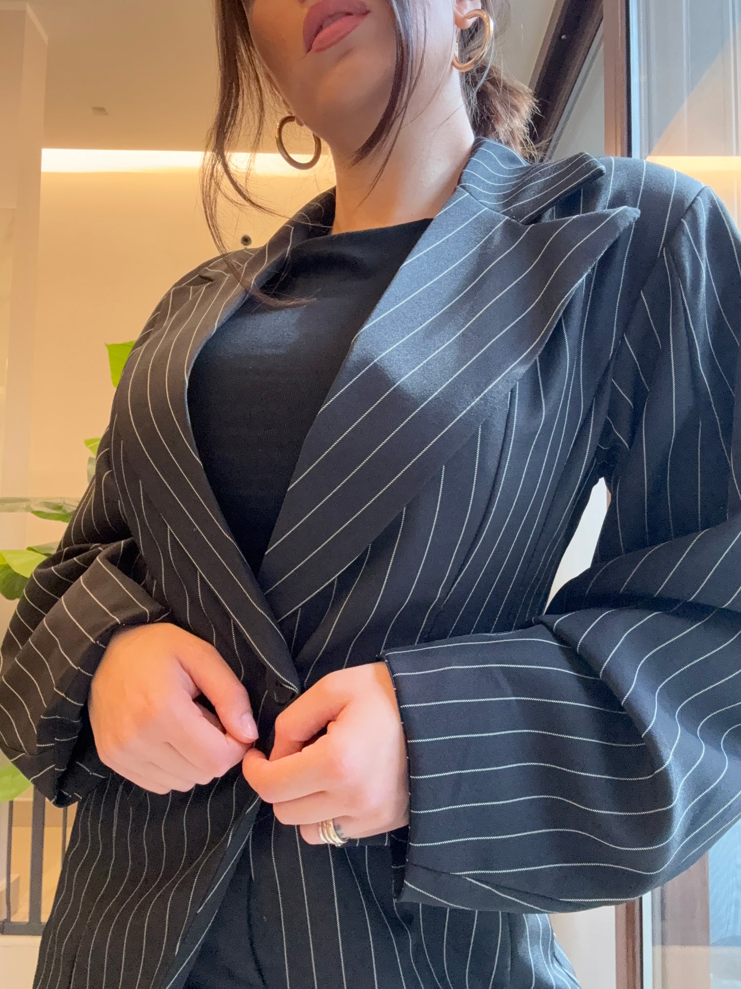 Blazer a righe con maniche a sbuffo