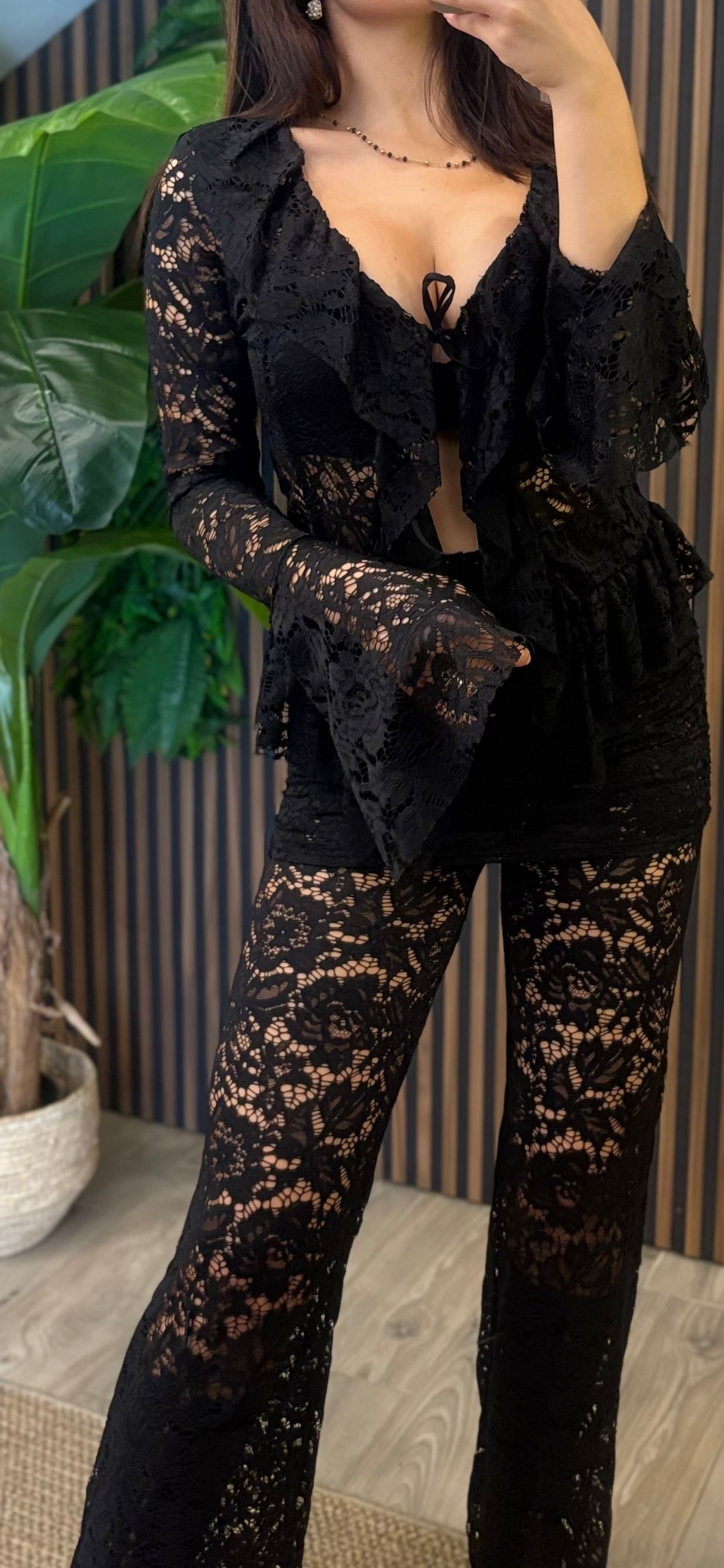 Completo “Black Lace Allure” – Set in Pizzo Nero Trasparente