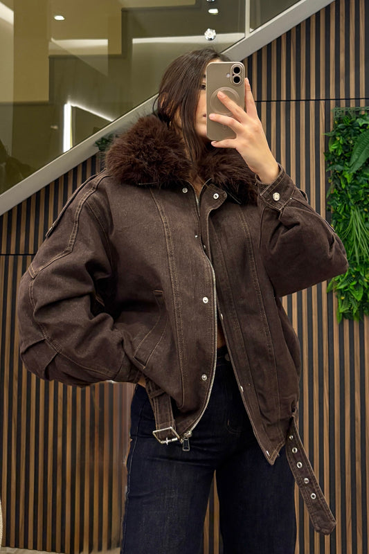 Giubbotto oversize con pelliccia