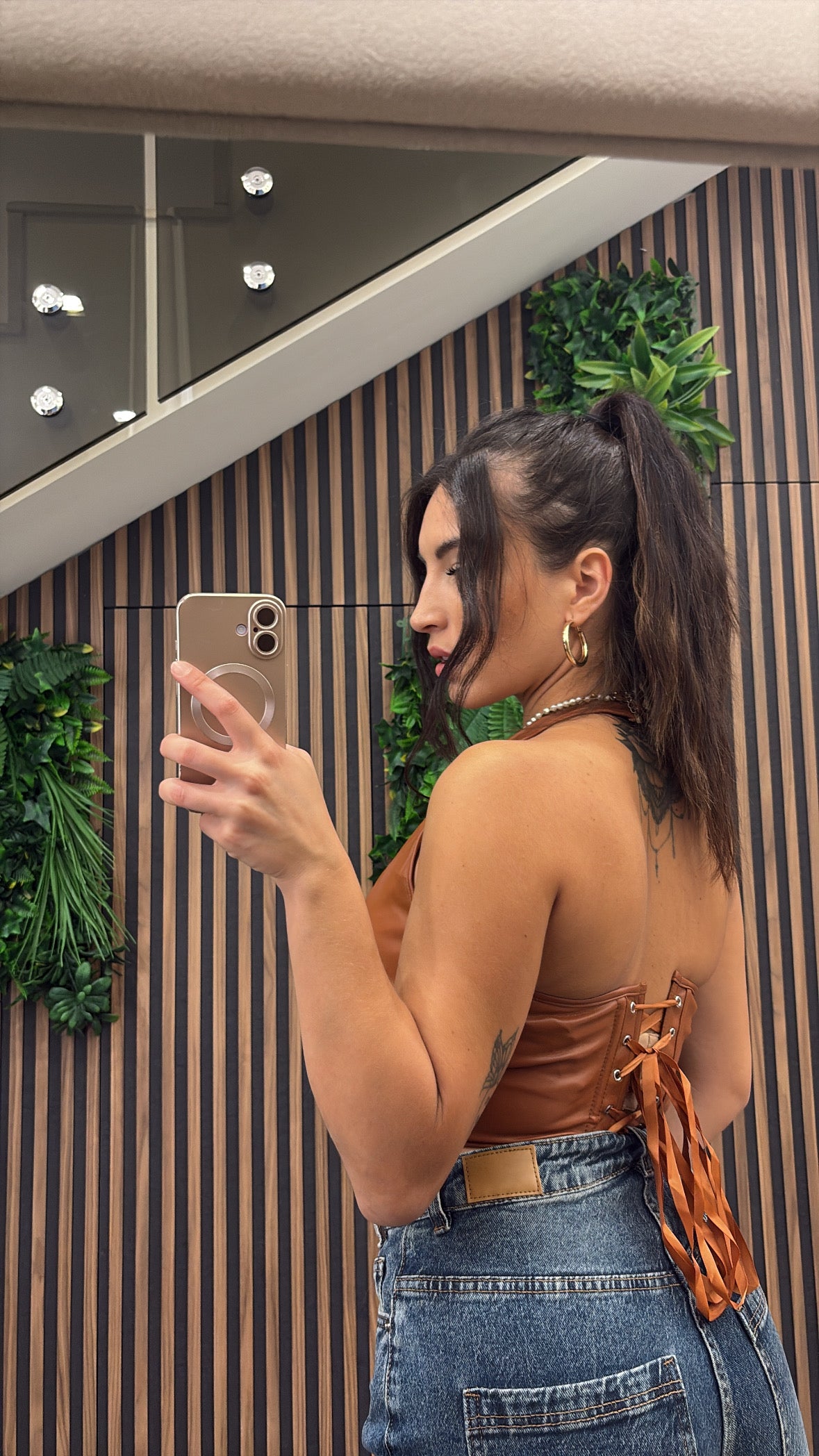 🤎 ♥️Top Corsetto “Brown Fierce” – Ecopelle con Chiusura Frontale e Lacci Posteriori