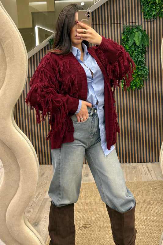 Cardigan “Fringe Cozy” – Bordeaux