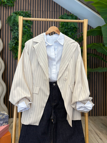 Blazer a righe maniche a sbuffo