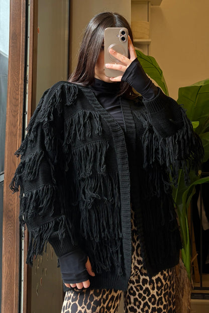 Cardigan “Fringe Cozy” – Nero