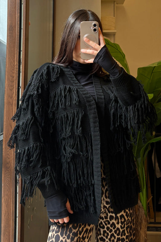 Cardigan “Fringe Cozy” – Nero