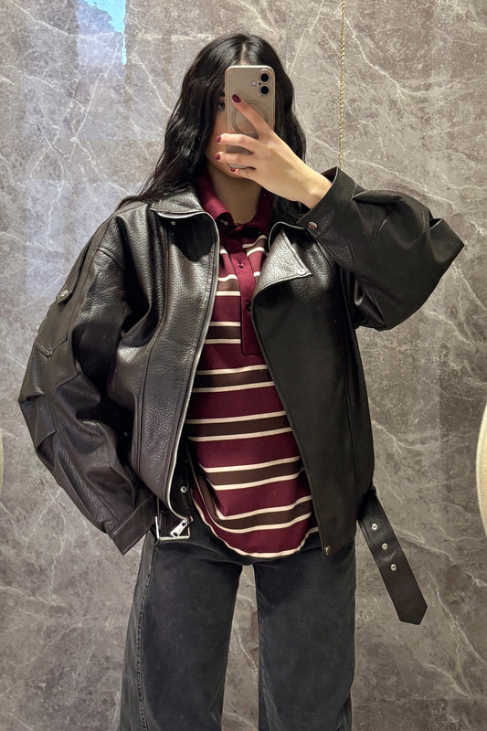 Giacca Oversize in Ecopelle con Interno in Pelliccia