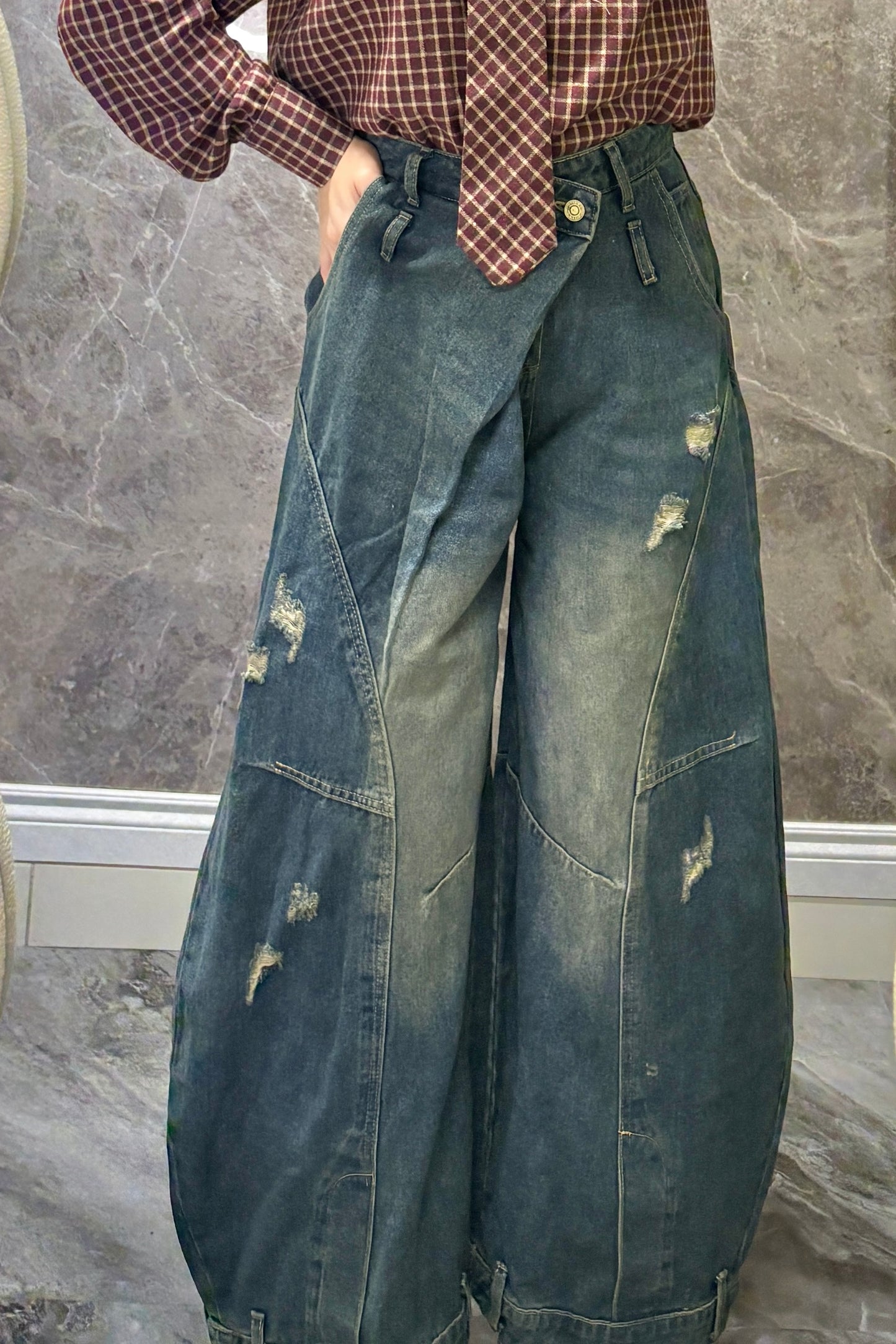 Jeans Wide Leg Patchwork Denim