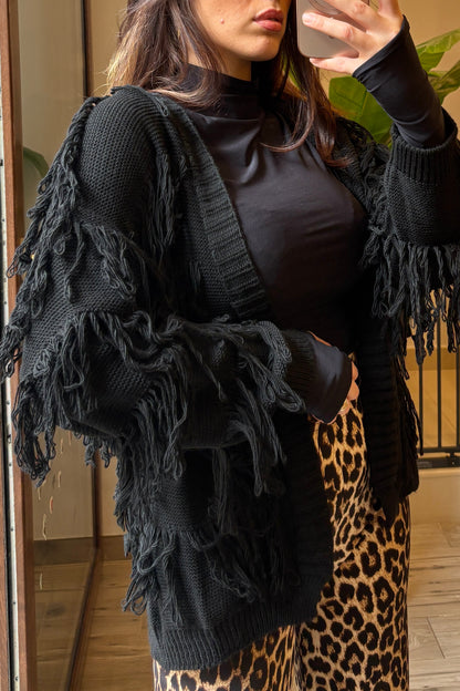 Cardigan “Fringe Cozy” – Nero